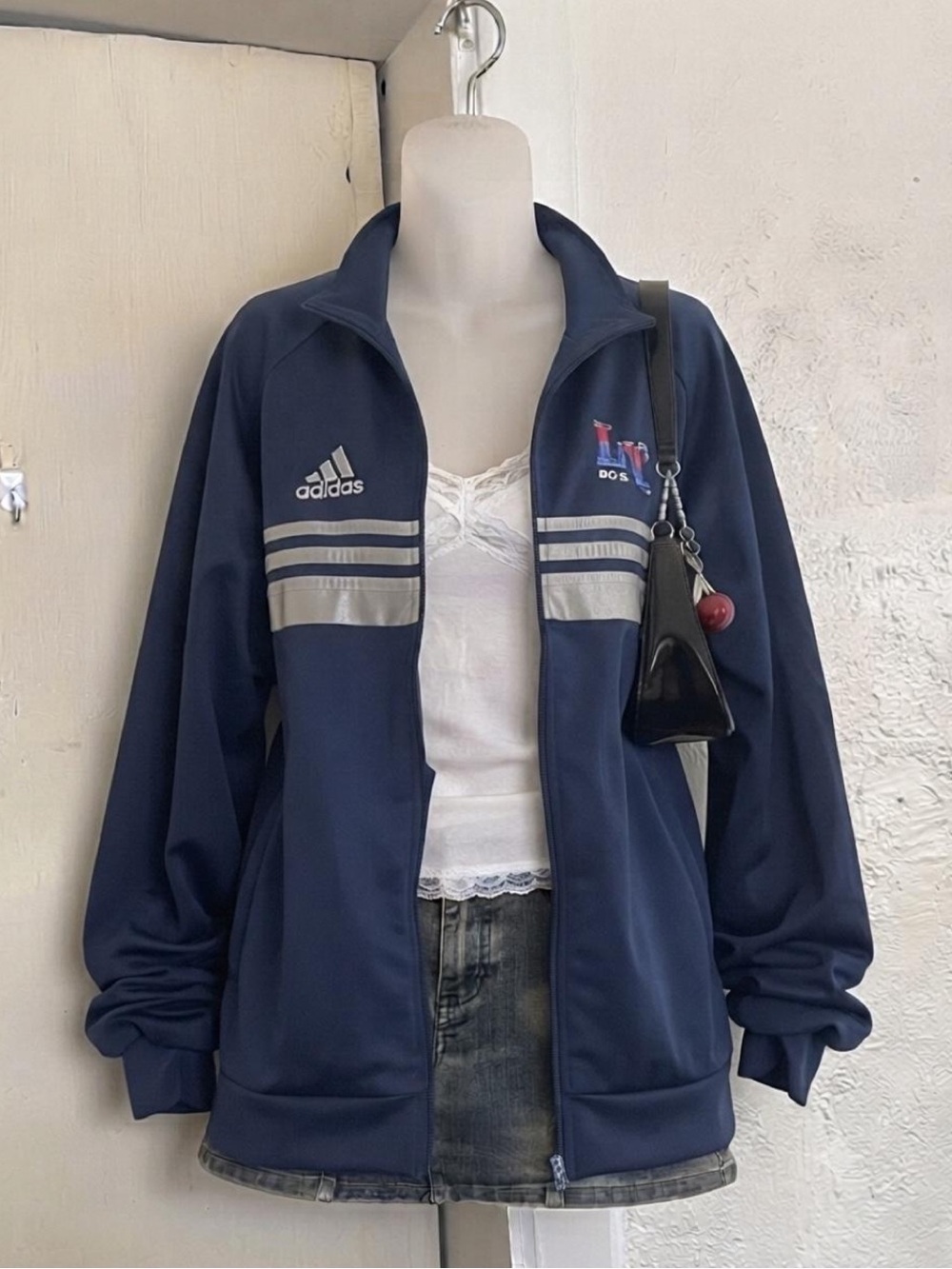 adidas Navy Blue Zip-Front Windbreaker with Reflective Stripes